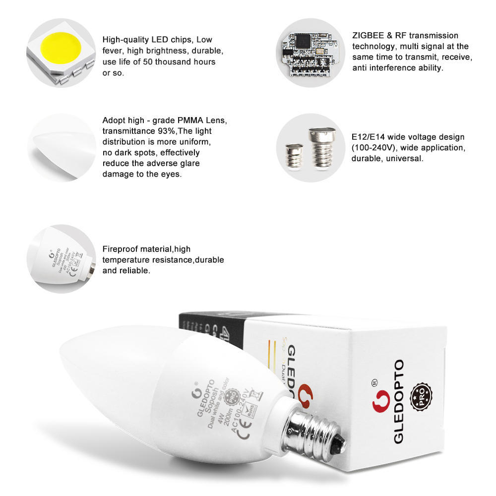 AC86-265V E12 E14 Zigbee 4W Candle LED Light Bulb Pro AC86-265V E12 E14 Zigbee 4W Candle LED Light Bulb Pro